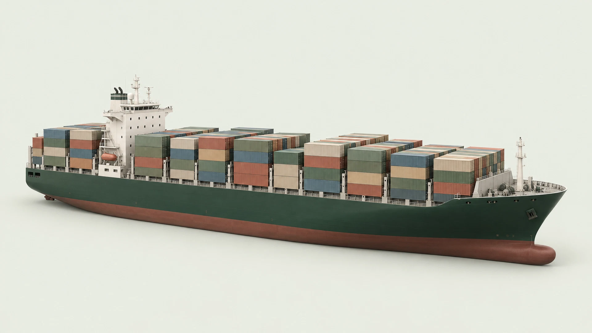Scale-model illustration of a container vessel with neatly stacked cargo